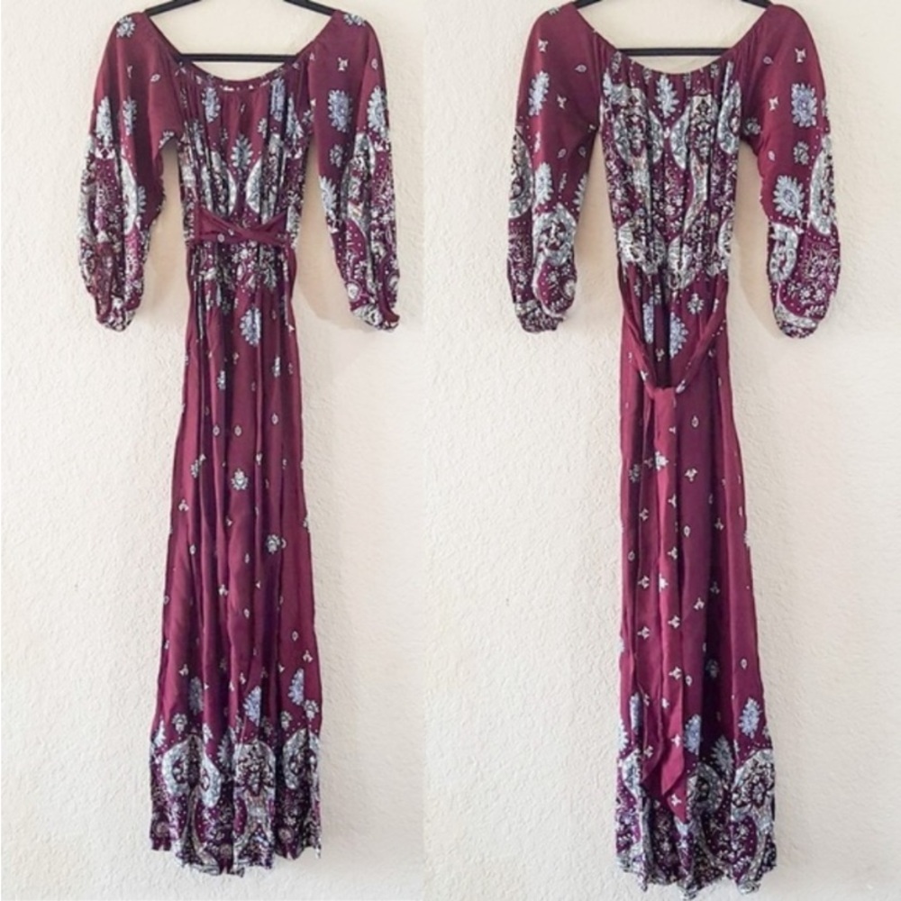 JAASE Maroon Floral Wide Leg Jumpsuit Jumper Playsuit Pants Romper Suit - Picture 3 of 4